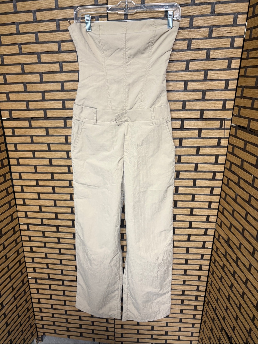 Zara Tan Parachute Wide Leg Strapless Jumpsuit Size XS